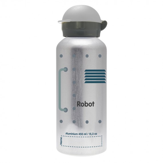 BOTELLA INFANTIL ALUMINIO T.HIT ROBOT GRIS 0.45L - LAKEN